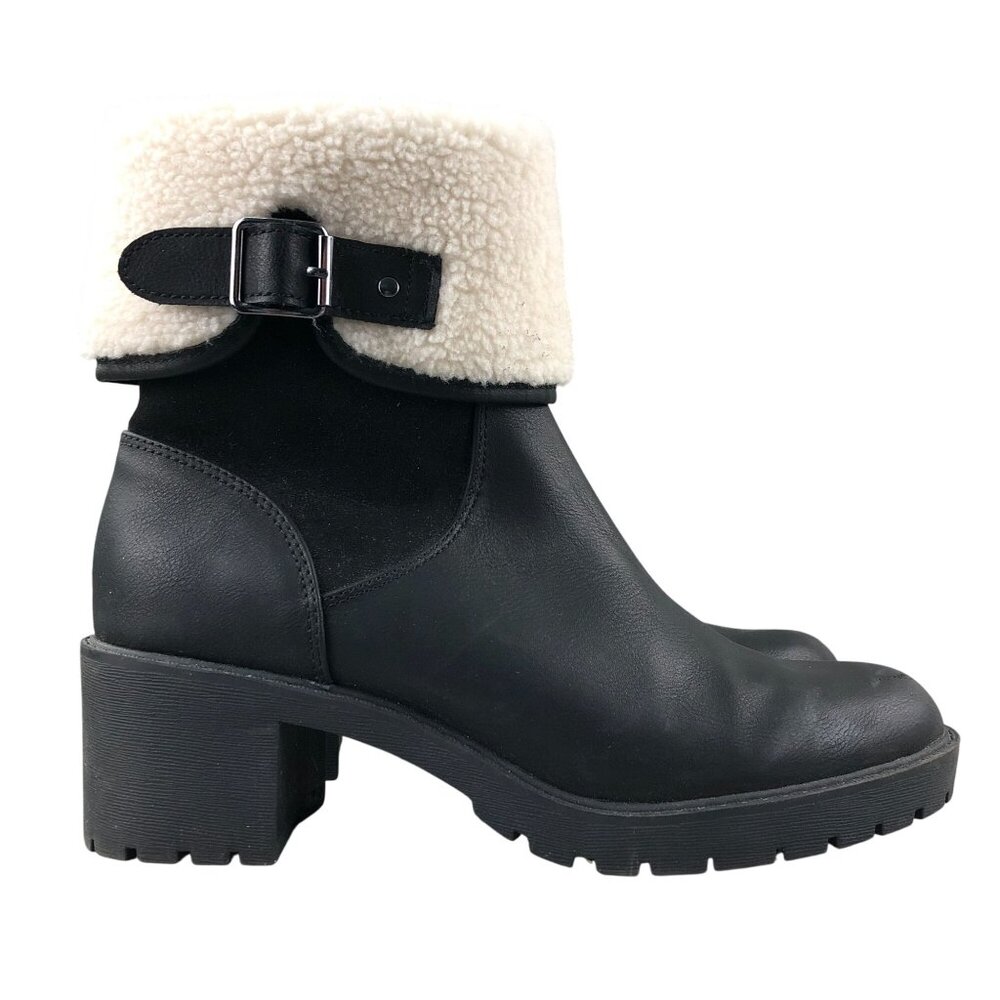 SM New York Women's Size 8.5M Tilly Black Faux Fur Cuff Chunky Winter Boots